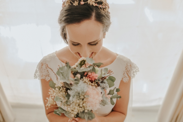 Ramo marino de flores preservadas con eucalipto