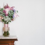 ramo de novia con eucalipto, estatice, rosas, ....